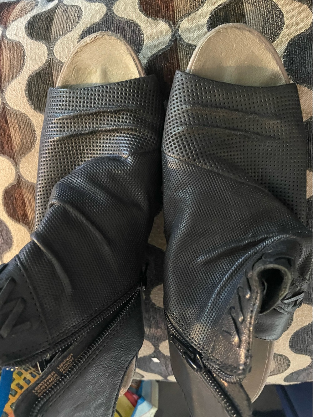 Women’s Black Perforated Slide Sandals with Zip Closure
